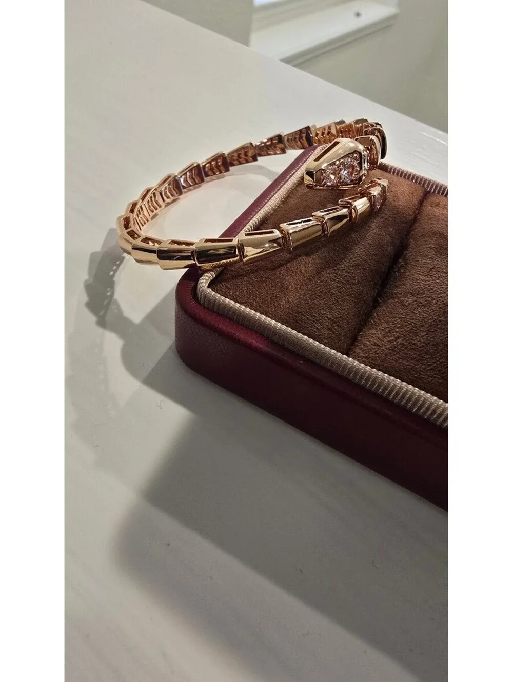Rose Gold Tone Serpenti Style Bracelet with CZ, Adjustable Luxury Bangle Gift